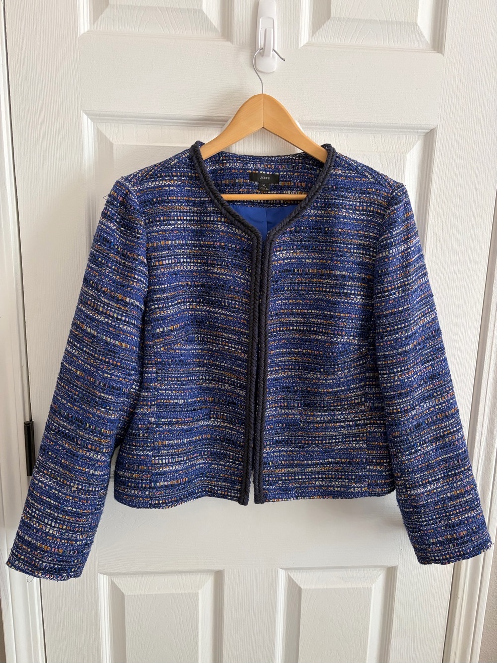 J. Crew Navy Multicolor Tweed Cropped Blazer - Chanel Vibes - Size XL